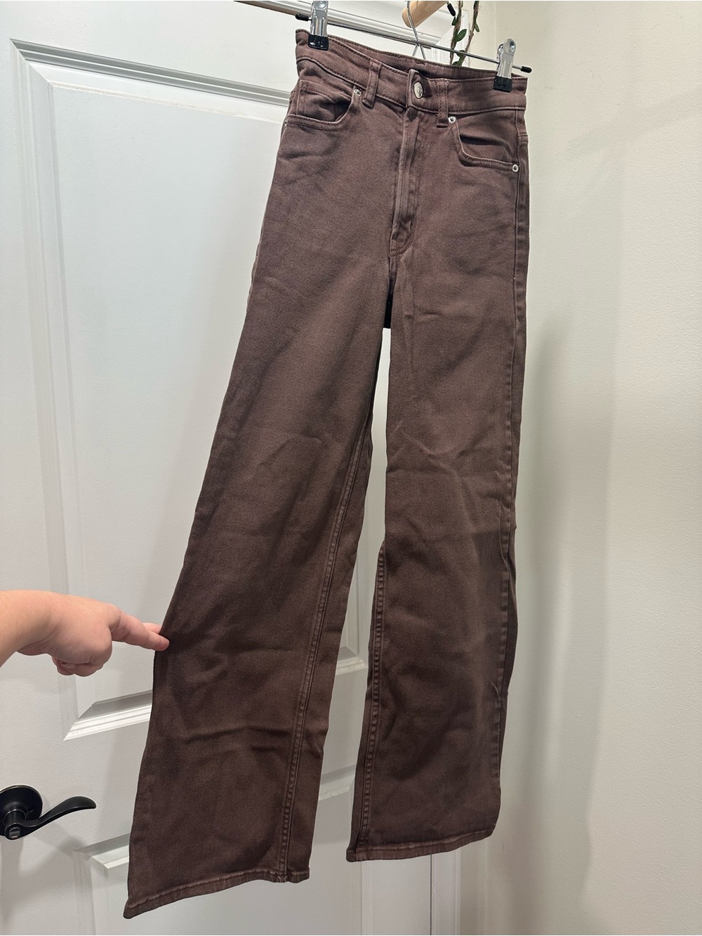 H&M 98% Cotton Chocolate Brown High Waisted Wide Leg Jeans Size 0